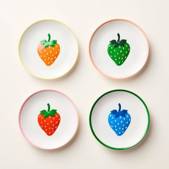 4pc Strawberry Melamine Plate Set Appetizer Fruit Kate Spade x Target NEW NWT - Picture 1 of 4